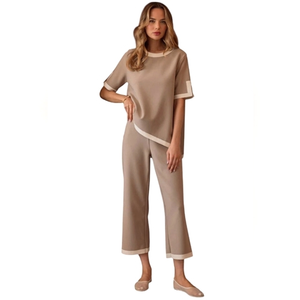 Joh Kaya Knit Asymmetric Top In Khaki Size Large Timeless Classic